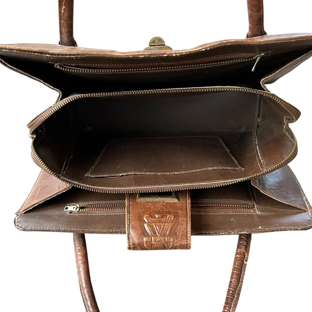 VINTAGE Mexican Western Tooled Leather & Hair on Hide Handbag Purse - Picture 4 of 12